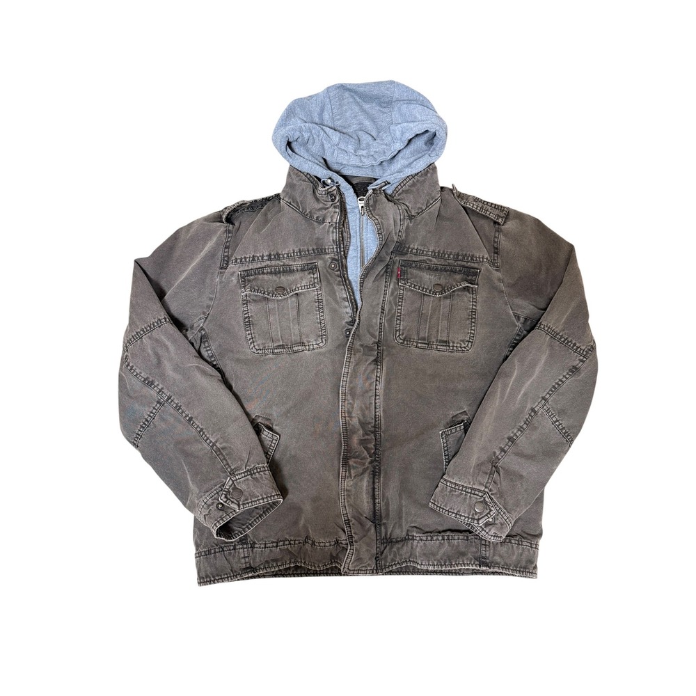 Levis Mens Brown Cotton Canvas Sherpa Lined Hooded Field Jacket Large